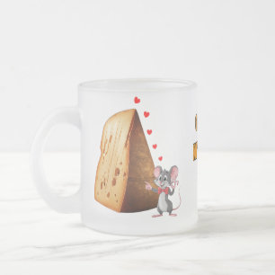 Taza De Cristal Esmerilado Ratón Personalizado gracioso enamorado del queso