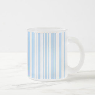 Taza De Cristal Esmerilado Rayas de caramelo azul pálido y blanco