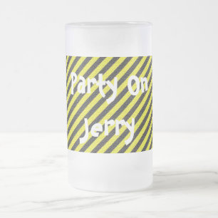 Taza De Cristal Esmerilado Rayas diagonales delgadas en negro y amarillo