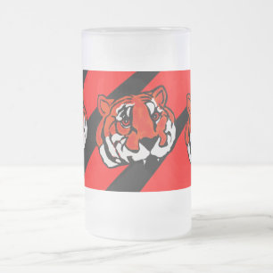TAZA DE CRISTAL ESMERILADO RAYAS NARANJAS Y NEGRAS