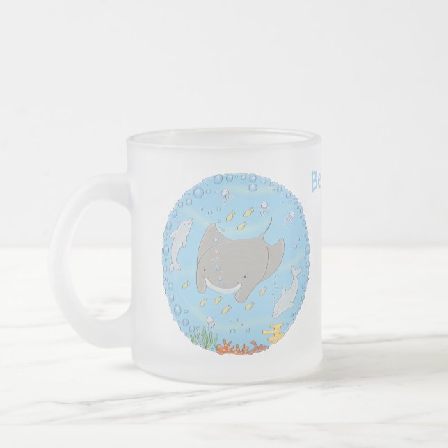 Taza De Cristal Esmerilado Rayo de manta y burbujas ilustracion personalizado (Izquierda)