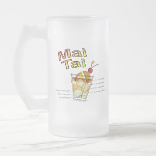 TAZA DE CRISTAL ESMERILADO RECETA DE COCTEL MAI TAI ART