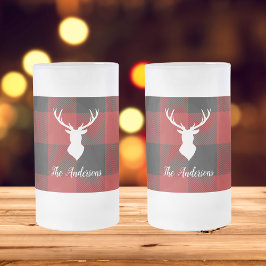 Taza De Cristal Esmerilado Red Buffalo Plaid & Deer | Entrega de nombre perso