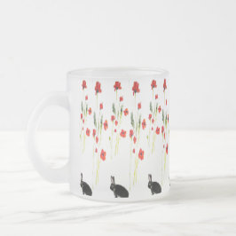 Taza De Cristal Esmerilado Red Poppies Bunny Rabbit Floral