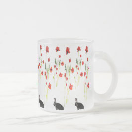 Taza De Cristal Esmerilado Red Poppies Bunny Rabbit Floral