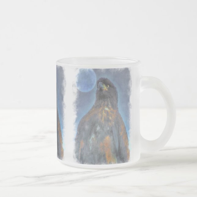 Taza De Cristal Esmerilado Regal Jóven águila calva y pintura lunar (Derecha)