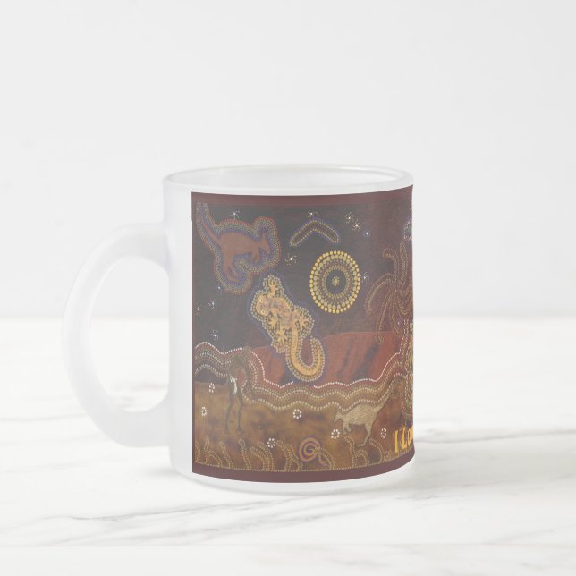 Taza De Cristal Esmerilado Regalo de arte aborigen australiano (Izquierda)