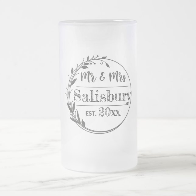 Taza De Cristal Esmerilado Regalo de cerveza y regalo de bodas personalizado  (Centro)
