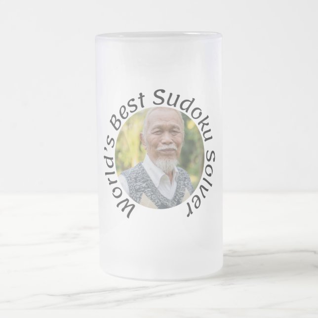 Taza De Cristal Esmerilado Regalo de Sudoku para él: su foto, su título | (Centro)