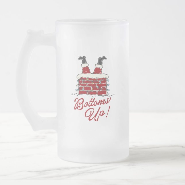 Taza De Cristal Esmerilado Regalo divertido de fiesta navideña “Bottoms Up” d (Izquierda)