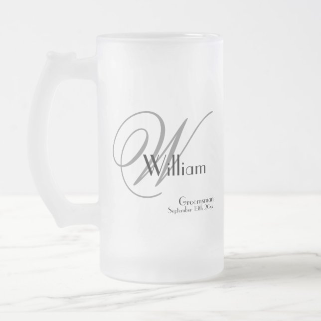 Taza De Cristal Esmerilado Regalo Groomsman Monograma moderno Inicial y Nombr (Izquierda)