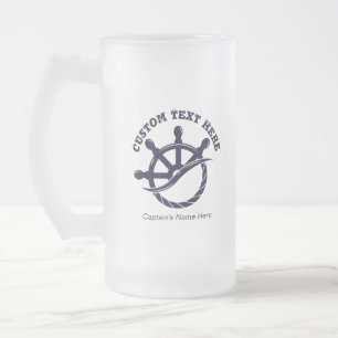 Taza De Cristal Esmerilado Regalo Náutico de Capitán de Barco Personalizado