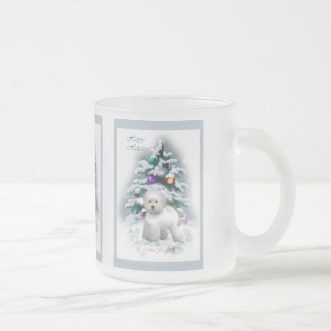 Taza De Cristal Esmerilado Regalos de Navidades de Bichon Frise (Derecha)