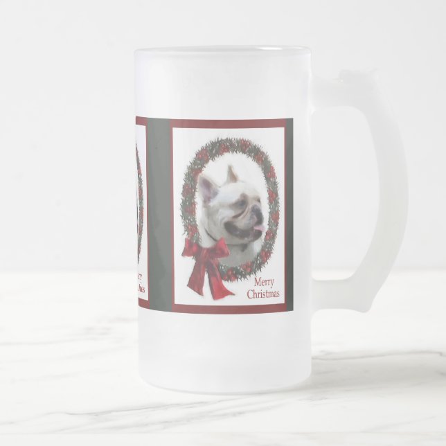 Taza De Cristal Esmerilado Regalos de Navidades de Bulldog de Francia (Derecha)
