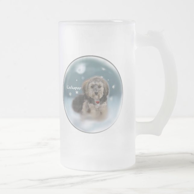 Taza De Cristal Esmerilado Regalos de Navidades de Cockapoo (Derecha)
