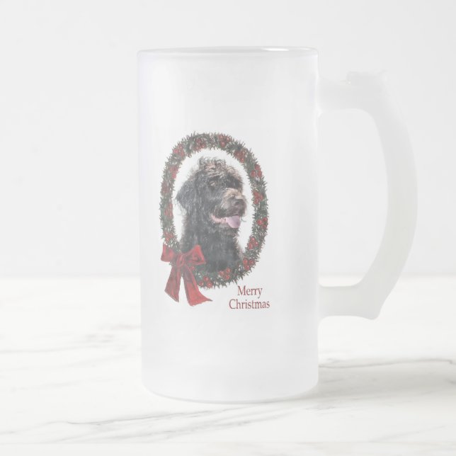 Taza De Cristal Esmerilado Regalos de Navidades de Labradoodle (Derecha)