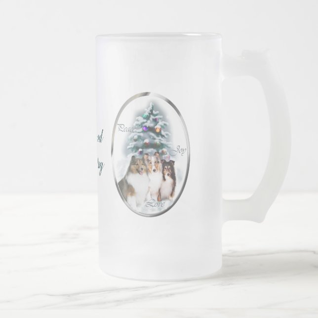 Taza De Cristal Esmerilado Regalos de Navidades de Sheepdog de Shetland (Derecha)