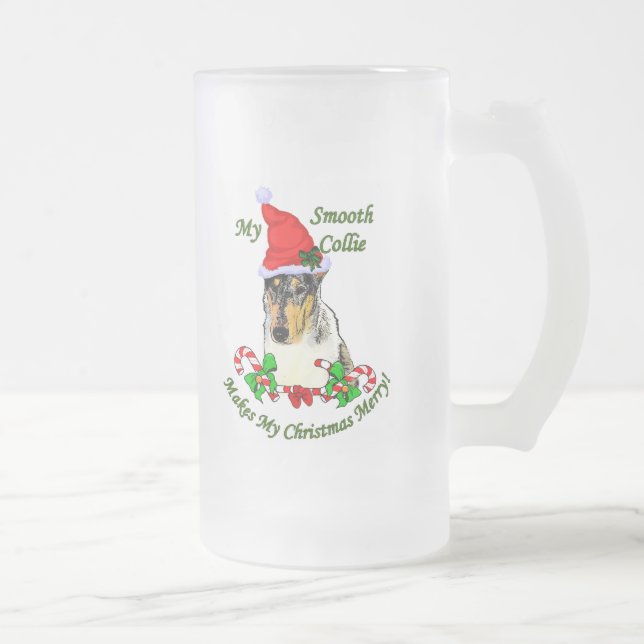 Taza De Cristal Esmerilado Regalos de Navidades de Smooth Collie (Derecha)