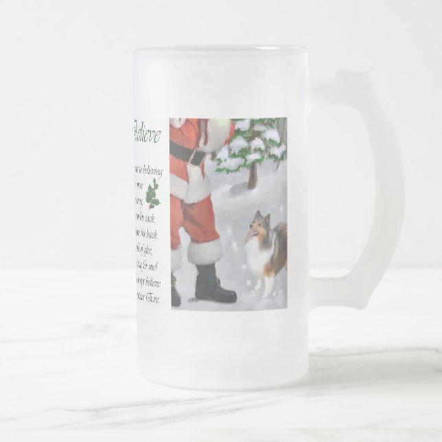 Taza De Cristal Esmerilado Regalos de Shetland Sheepdog Sheltie Navidades (Derecha)