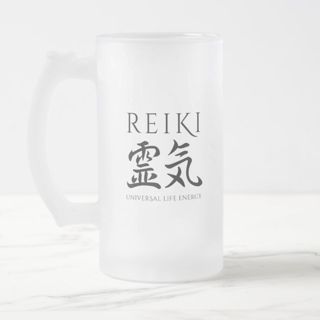 Taza De Cristal Esmerilado Reiki 霊 気 energía caligráfica de vida en Japón (Izquierda)