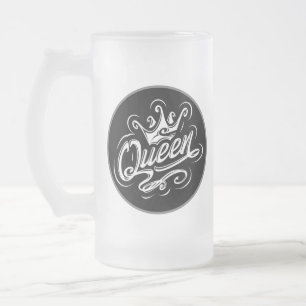 Taza De Cristal Esmerilado Reina con corona, diseño de tipografía