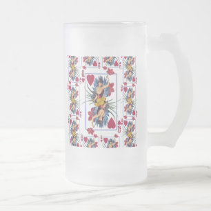 Taza De Cristal Esmerilado Reina de Corazones y Flores