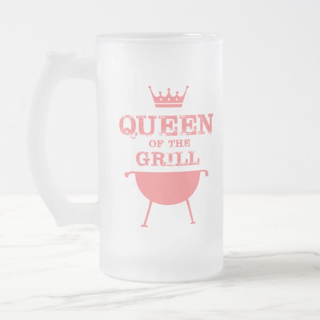 Taza De Cristal Esmerilado Reina Del Grill, Rosa (Izquierda)