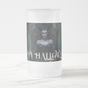Taza De Cristal Esmerilado Reina Demonio Entronizada a la Luz de las Velas