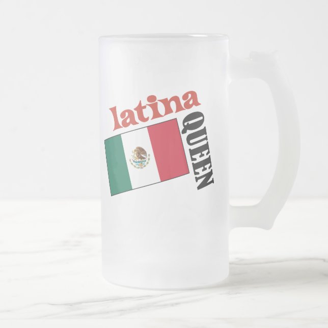 Taza De Cristal Esmerilado Reina latina y bandera mexicana (Derecha)