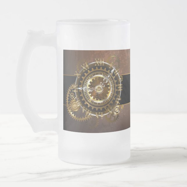 Taza De Cristal Esmerilado Reloj de vapor con engranajes antiguos (Izquierda)
