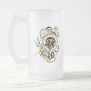 Taza De Cristal Esmerilado Reloj de vapor con libélula mecánica