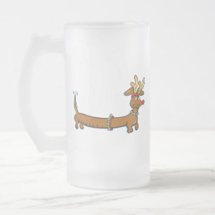 Taza De Cristal Esmerilado Reno de Dachshund