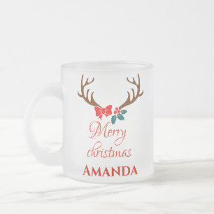 Taza De Cristal Esmerilado Reno - Feliz Navidad
