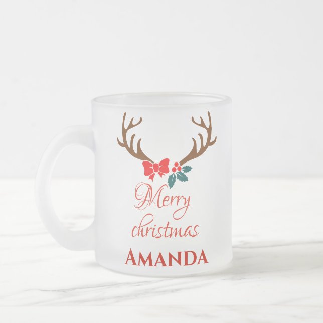 Taza De Cristal Esmerilado Reno - Feliz Navidad (Izquierda)