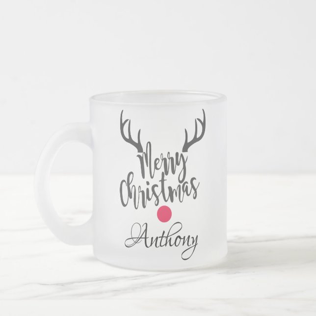 Taza De Cristal Esmerilado Renos personalizados - Feliz Navidad (Izquierda)