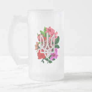 Taza De Cristal Esmerilado Resto botánico y tridente ucraniano tryzub