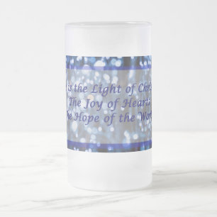 Taza De Cristal Esmerilado Resumen De Luces Azules Texto Cerveza De Vidrio Es