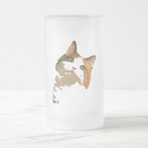 Taza De Cristal Esmerilado Retrato artístico de gato de Calico teñido de colo