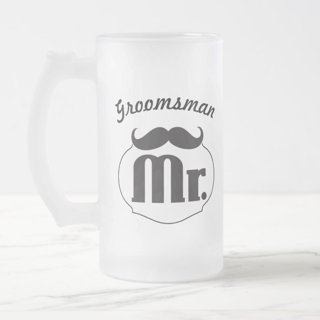 Taza De Cristal Esmerilado Retro Gracioso Sr. Mustache Groom (Izquierda)