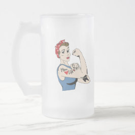 Taza De Cristal Esmerilado Retro Mamá Vida con tu Personalizado Textos