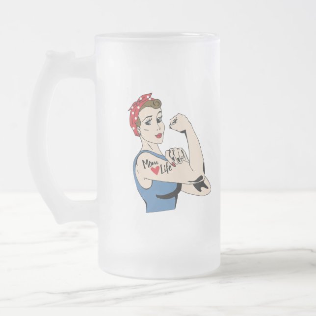 Taza De Cristal Esmerilado Retro Mamá Vida con tu Personalizado Textos (Izquierda)