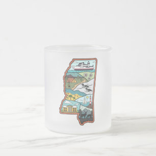 Taza De Cristal Esmerilado Retro Mississippi Biloxi Laurel MS Estado Souvenir