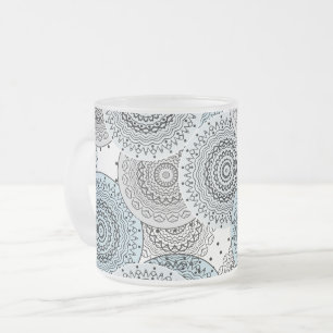 Taza De Cristal Esmerilado Retro, patrón retro, azul y gris, elegante