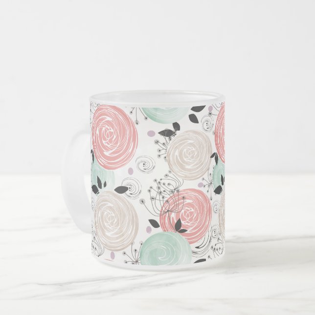 Taza De Cristal Esmerilado Retro, rosas (Anverso izquierdo)