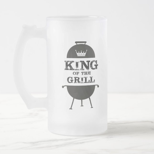 Taza De Cristal Esmerilado Rey Del Grill, Corona Blanca Negra (Izquierda)