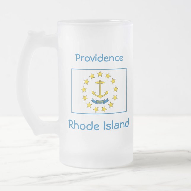 Taza De Cristal Esmerilado Rhode Island Flag Map City Mug (Izquierda)