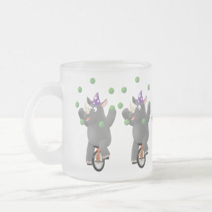 Taza De Cristal Esmerilado Rinocerontes divertidos y lindos en monociclo