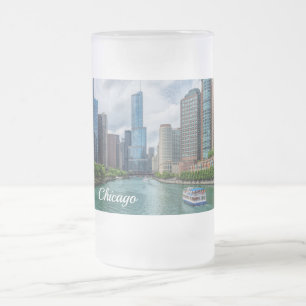 Taza De Cristal Esmerilado Río Chicago y Trump Tower Frost Mug