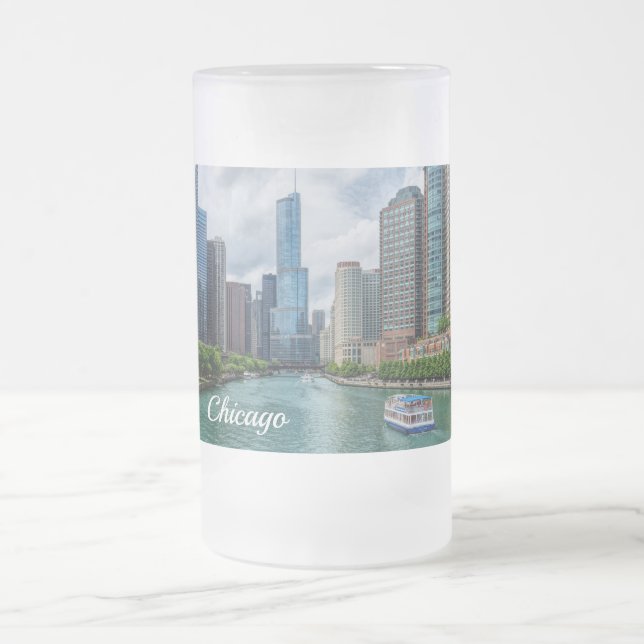 Taza De Cristal Esmerilado Río Chicago y Trump Tower Frost Mug (Centro)