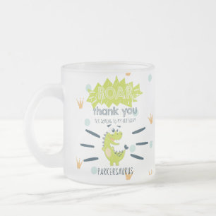 Taza De Cristal Esmerilado ROAR Green Dinosaur Birthday Favorito Personalizad